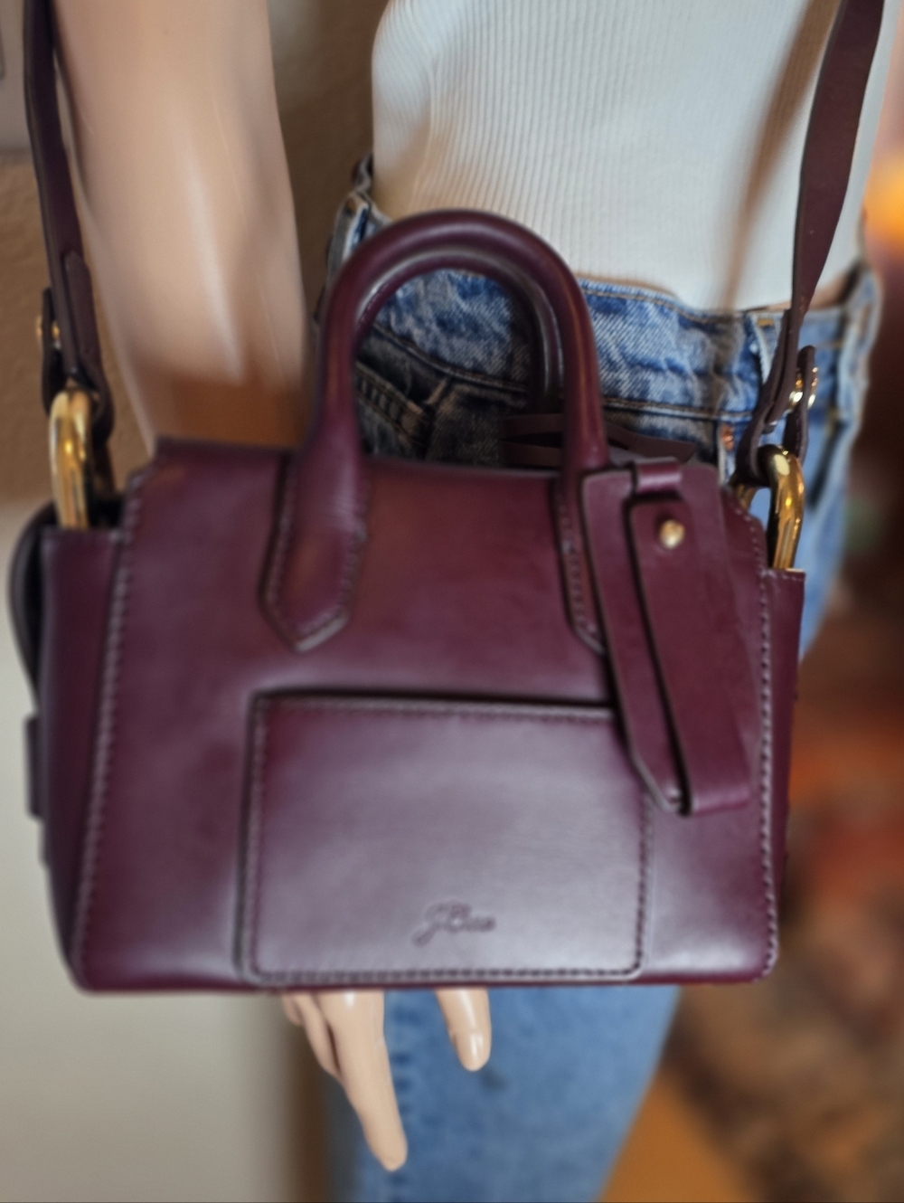 J.Crew Harper Mini Satchel Italian Leather  BURGUNDY Merlot Crossbody - Picture 11 of 13